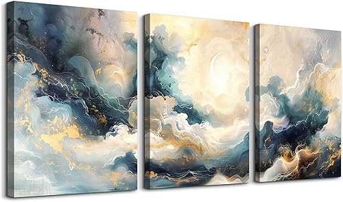 Miniatura 7 de TTHYUEWS Lienzo decorativo para pared para dormitorio y sala de estar, decoración moderna, océano azul, playa, pinturas de pared, olas de mar,