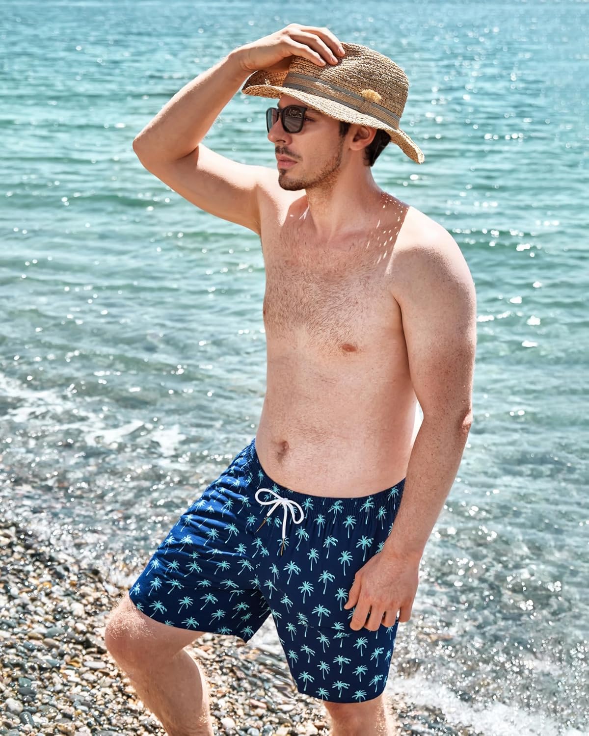 SURF CUZ Mens Swim Trunks with Compression Liner Swim Shorts 7" Swimming Trunks Stretch 7 Inch Swim Suits Quick Dry - Image 2