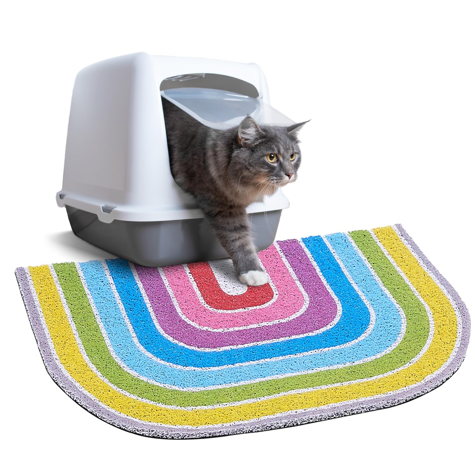 Unicorn Catcher Cat Litter Mat Quality Litter Box Mat Large Non-Slip Cat Litter Mat Litter Trapping Mat Soft Kitty Litter Mat Compatible Two Litter Boxes Cat Products Easy to Clean,Rainbow,M