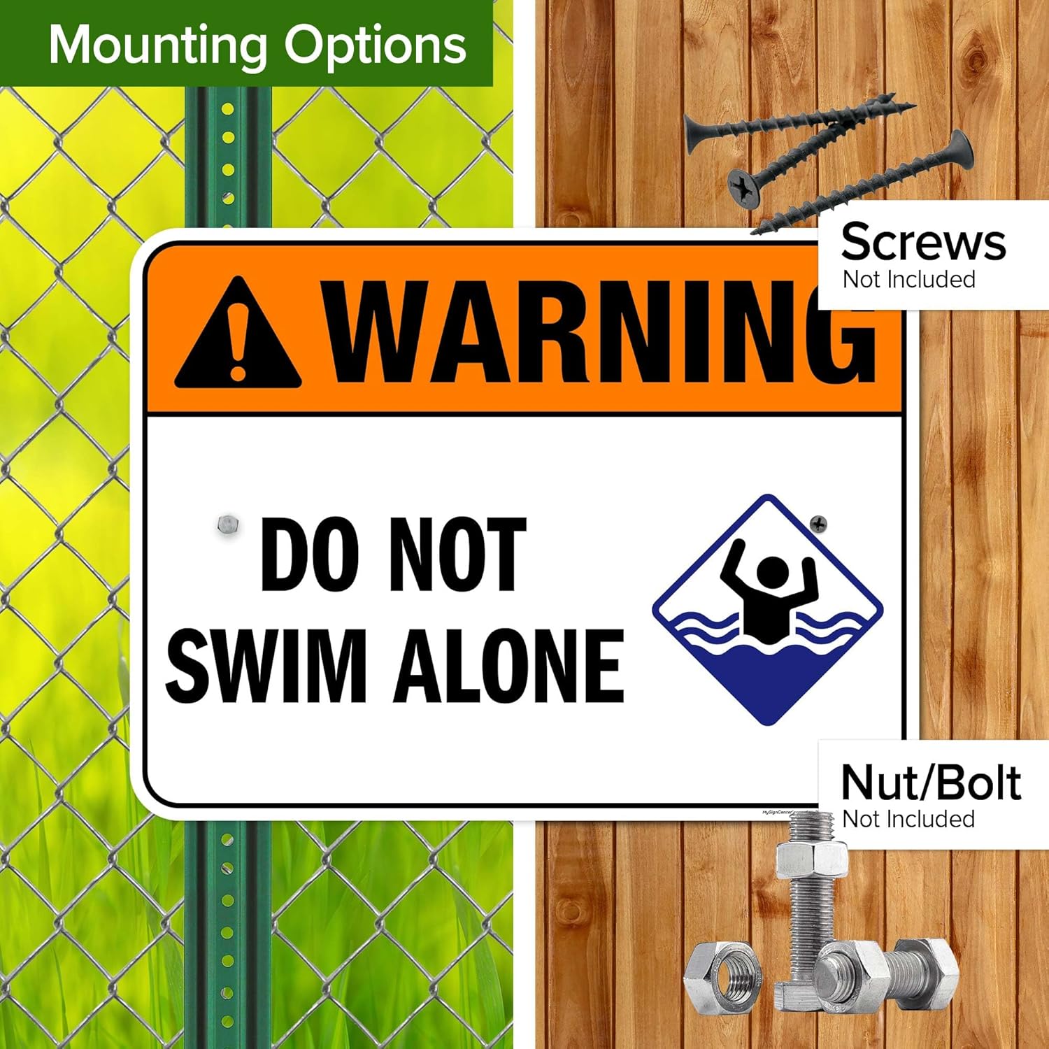 Warning Do Not Swim Alone Sign, 18x24 Inches, Rust Free .063 Aluminum, Fade Resistant, Made in USA by My Sign Center