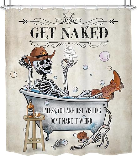 Miniatura 6 de Cortina de ducha de esqueleto de calavera de vaquero occidental, divertida, gótica de Texas, espeluznante, única hueso mexicano en la bañera,