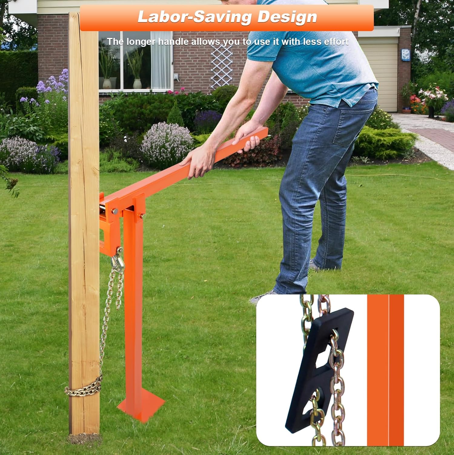 T-Post Puller, Heavy Duty Fence Post Puller with 52'' Lifting Chain & T Post Puller Plate, Labor-Saving Post Puller for Round Fence Posts T Stakes Sign Post & Tree Stump