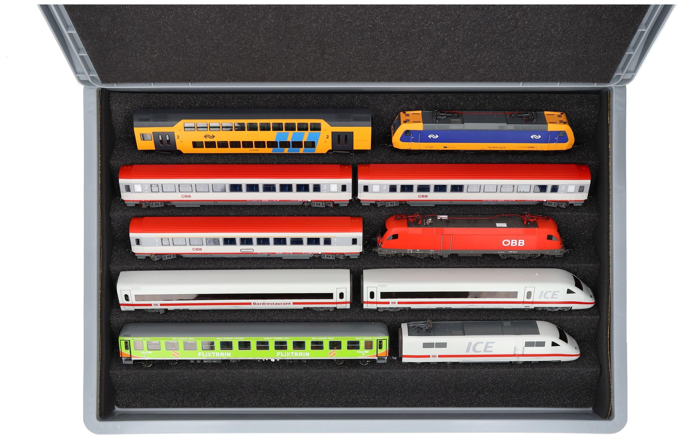 Feldherr H0 Model Railway 3-in-1 System - 60x40 Eurobox with V-Shaped Train Tray for Storage, Display & Transport - Made in Germany