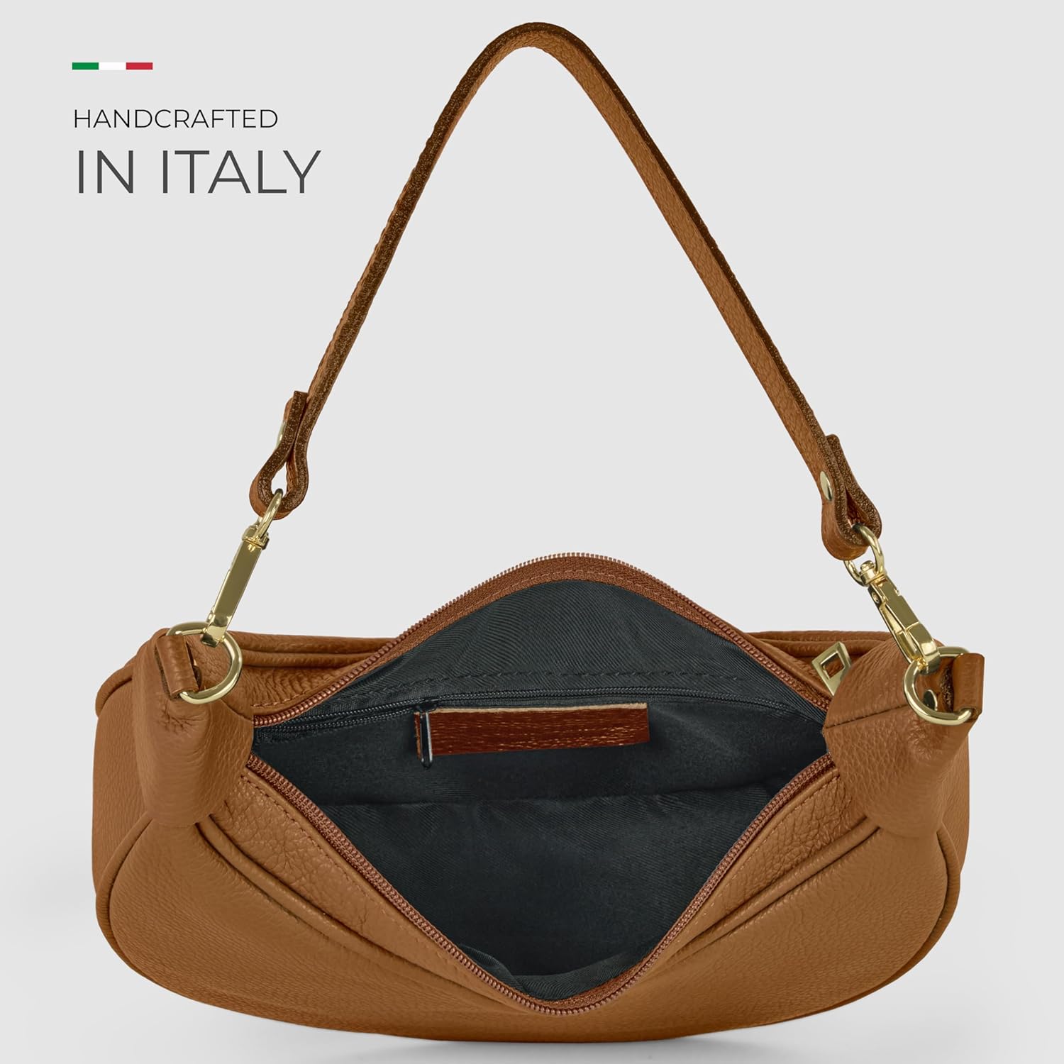 Italian Genuine Leather Shoulder Bag for Women, Crescent Saddle Style with Short & Long Straps | Soft Leather Purse