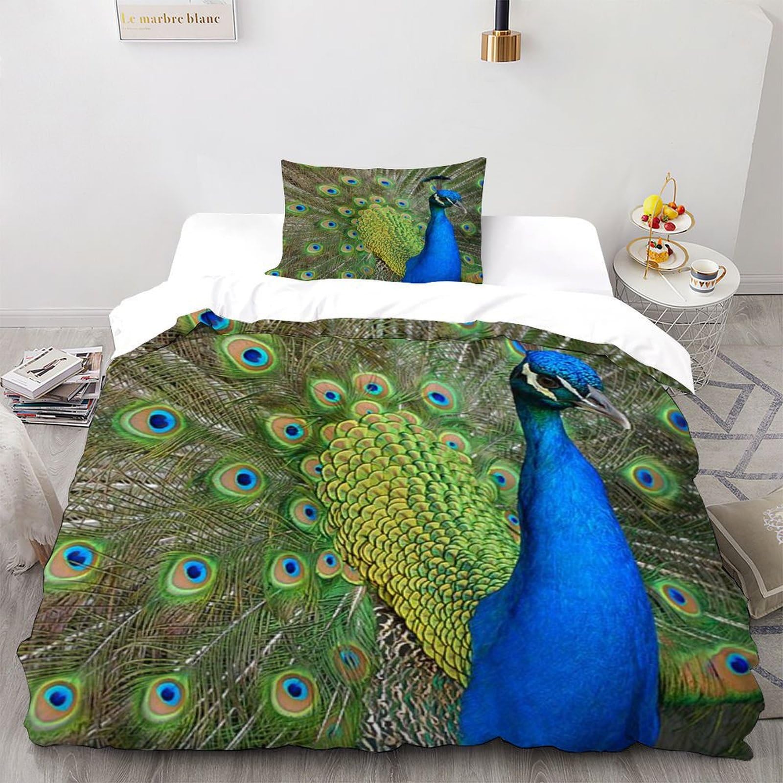 Housse de couette paon lit simple pour chambre enfant et adulte