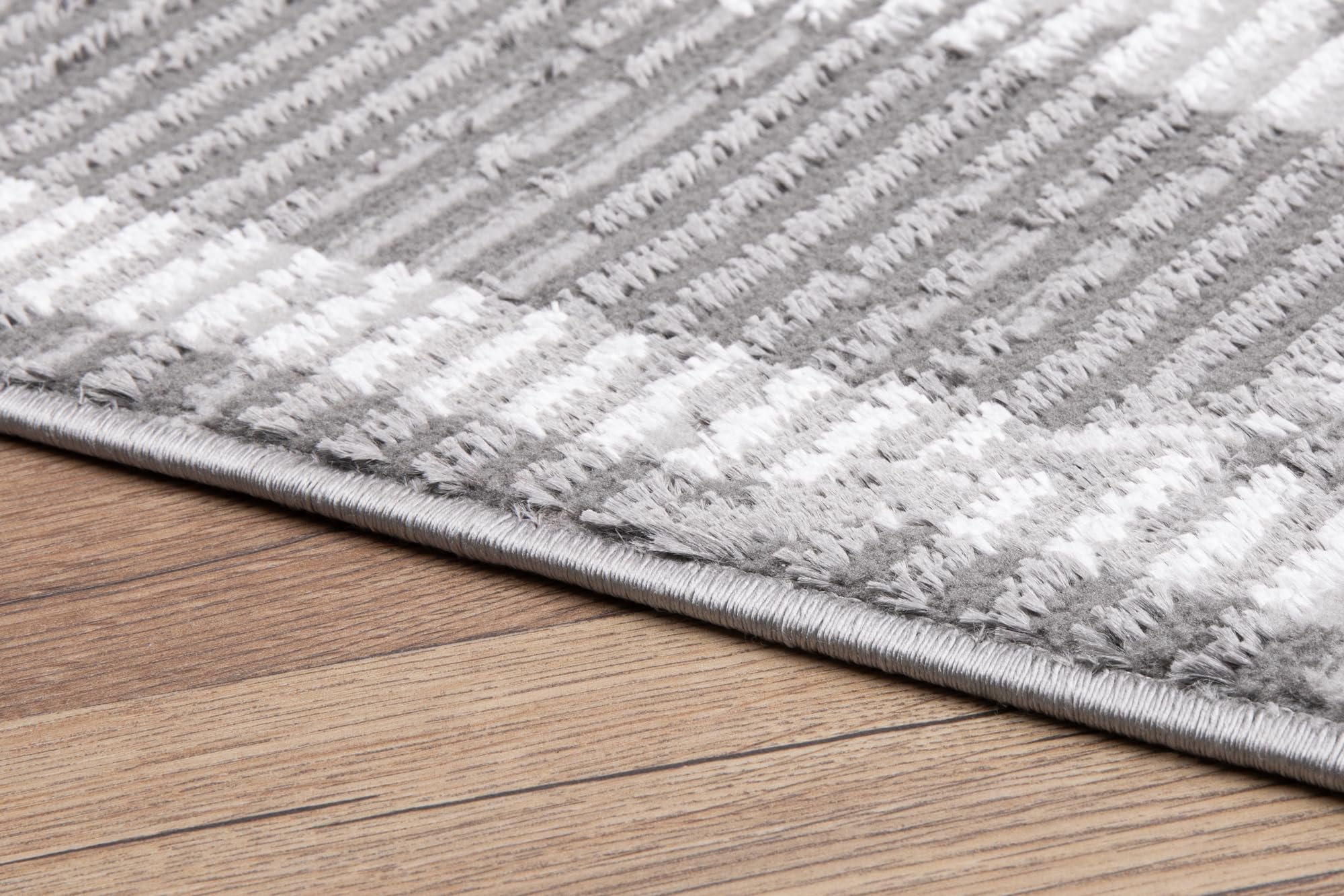 TAPISO Crystal Tapis Poils Courts Moderne Gris Clair Gris Foncé Lignes Bordé Rayé Effet 3D Brillant Doux Tapis Salon Chambre Adulte Salle à Manger Oeko-TEX 160 x 220 cm