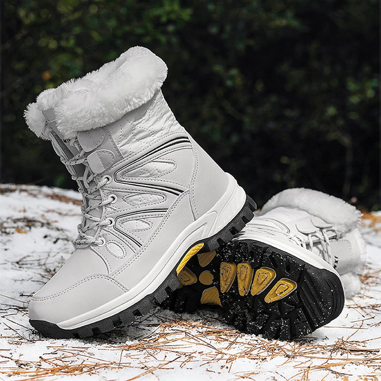 Women'S Waterproof Thick-Soled Winter Snow Boots Lightweight Warm Fur Lined Lace Up Mid-Calf Comfortable Outdoor Walking Travel Winter Boots