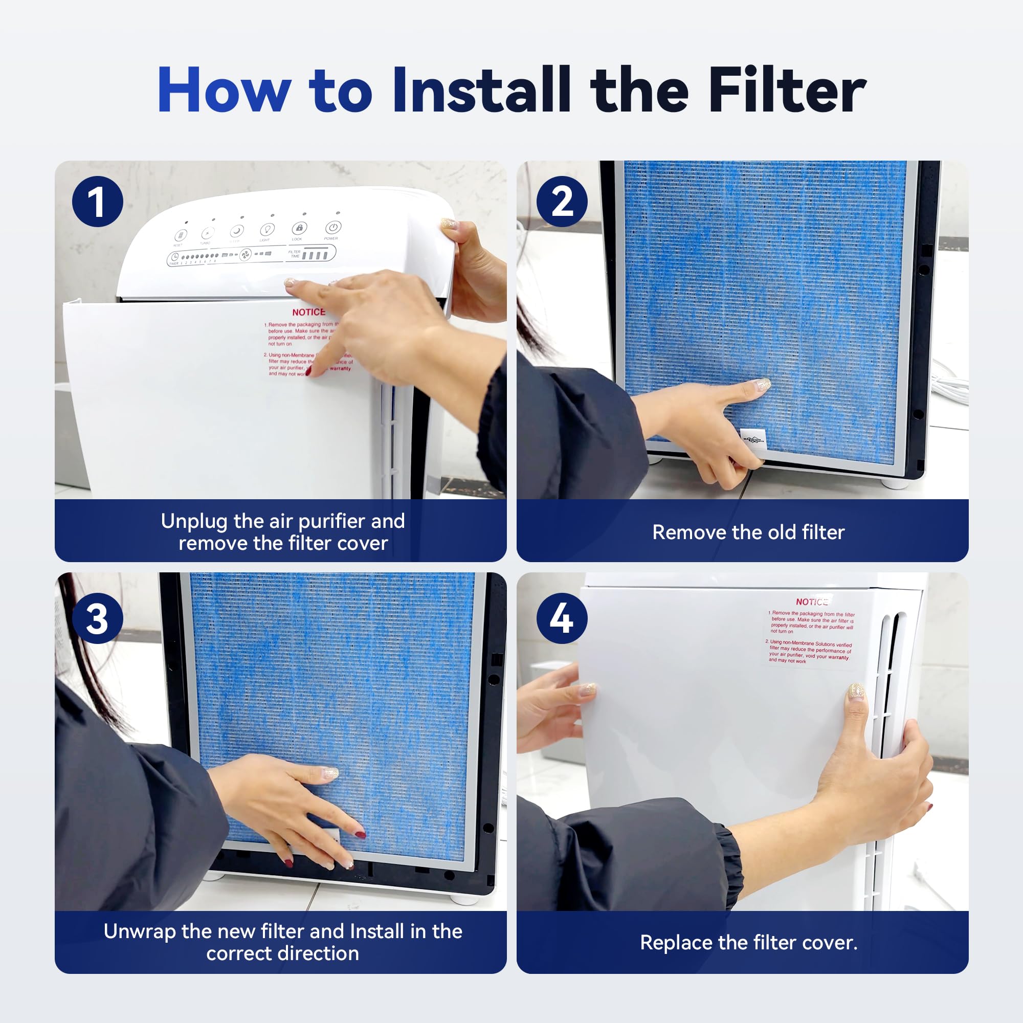 Membrane Solutions MSA3/MSA3S Original Reemplazo de Filtro de Purificador de Aire, 4 en 1 Filtro H13 HEPA Verdadero, con Advanda Tecnología OdallerPure, 1 Pack