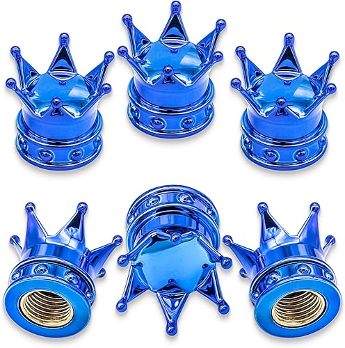 6 tapas de vástago de válvula de neumático de corona, con anillo de goma O, tapa de válvula de aire de neumático de plástico con núcleo de latón,