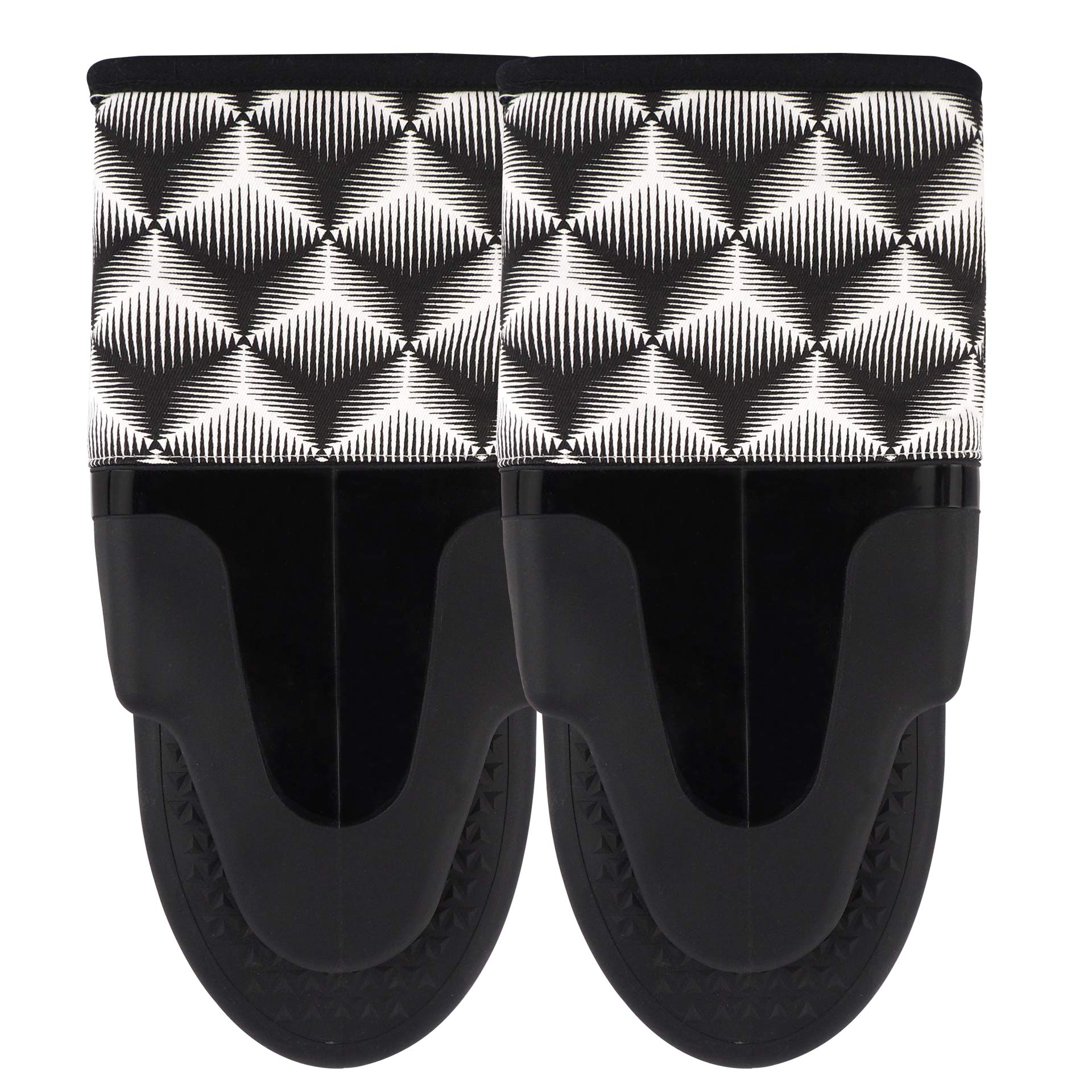 Puppet Silicone Oven Mitts Gloves 1 Pair Heat Resistant 500℉ Polyester Lining Food Grade Mittens Women Men Pot Holders Non Slip Kitchen Cooking Barbecue Intensity (Black)