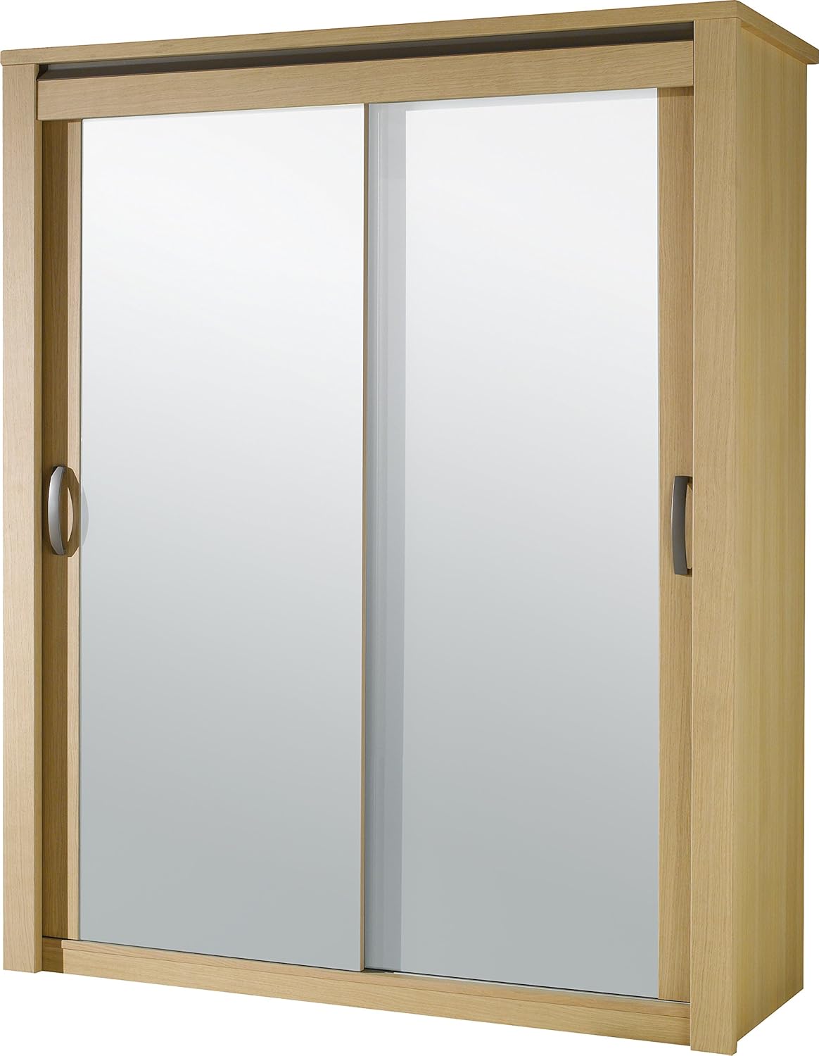 Armoire 2 portes miroir coulissantes chêne naturel décors gris métal