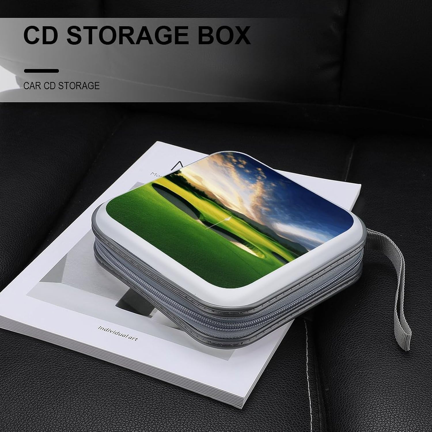 Golf Course CD Case Binder for Travel Car DVD Storage Box with Handles Fashion DVD Storage Case Cover CD Storage Binder for Movie Music Audio Disks 40 Disc Units
