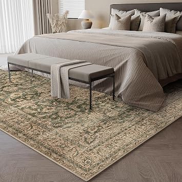 HUGEAR Vintage Rugs Living Room Rug 200x300cm Green Washable Carpet