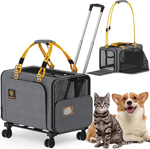 Vista 37 de PAWZIDEA Transportador de mascotas grande expandible con ruedas, 24 x 16 x 16 pulgadas para gatos de 2 a 4 gatos de hasta 55 libras, plegable
