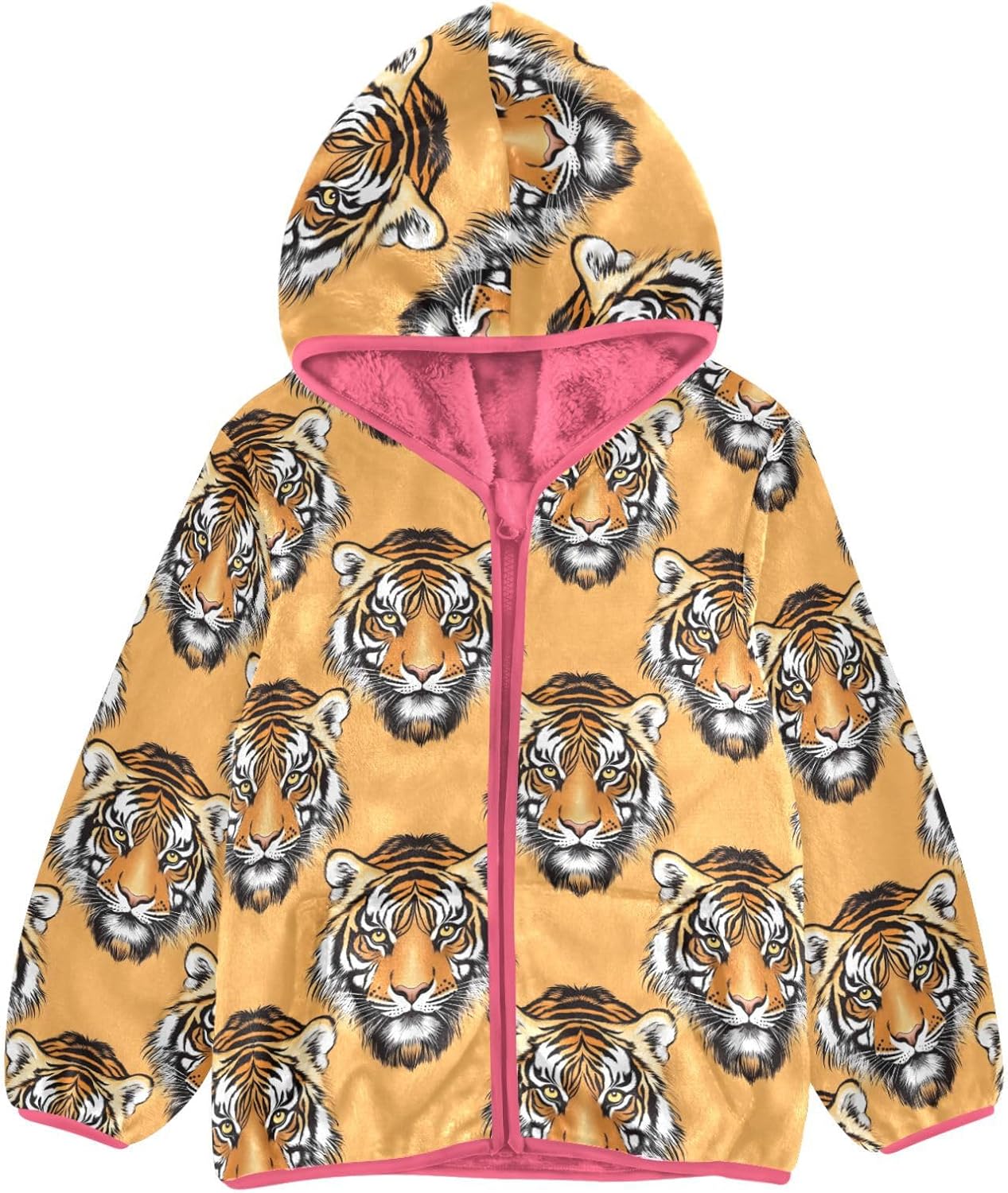 Girls Hoodie Outfit Tiger Face Pattern Zipper Sweatshirt Coat Fleece Jacket for Kids 3-10T