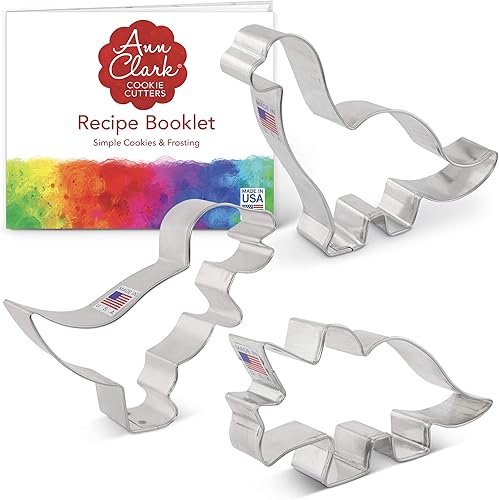 Miniatura 7 de Ann Clark Cookie Cutters Juego de 3 cortadores de galletas de dinosaurio fabricados en EE. UU., T-Rex, Brontosaurio, Triceratops