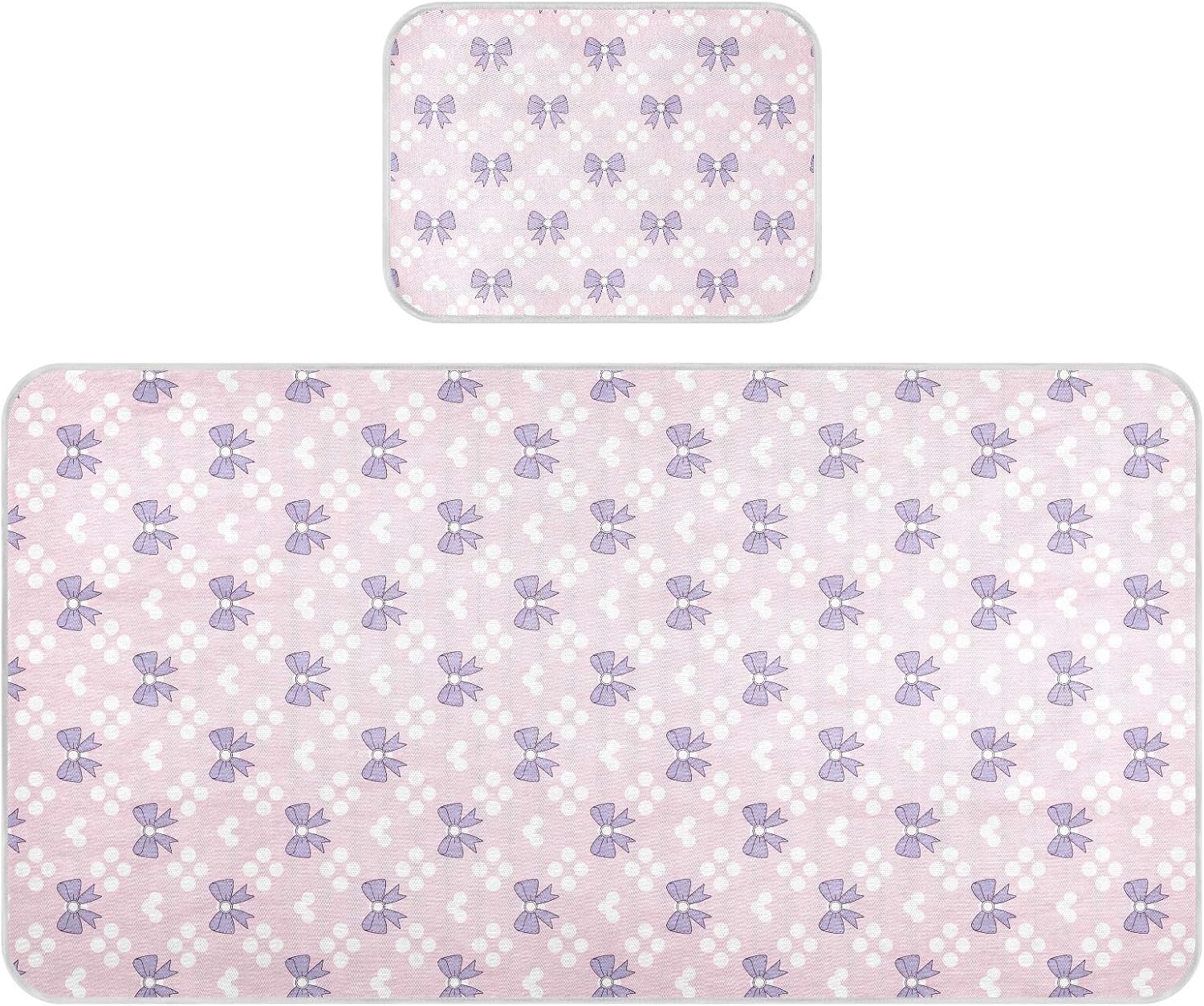 Baby Cooling Mat Purple Bows Ice Silk Breathable Mesh Summer Crib Mattress Pad with Pillowcase, Soft Cooling Sleeping Surface for Infant & Toddler, 52"x28"