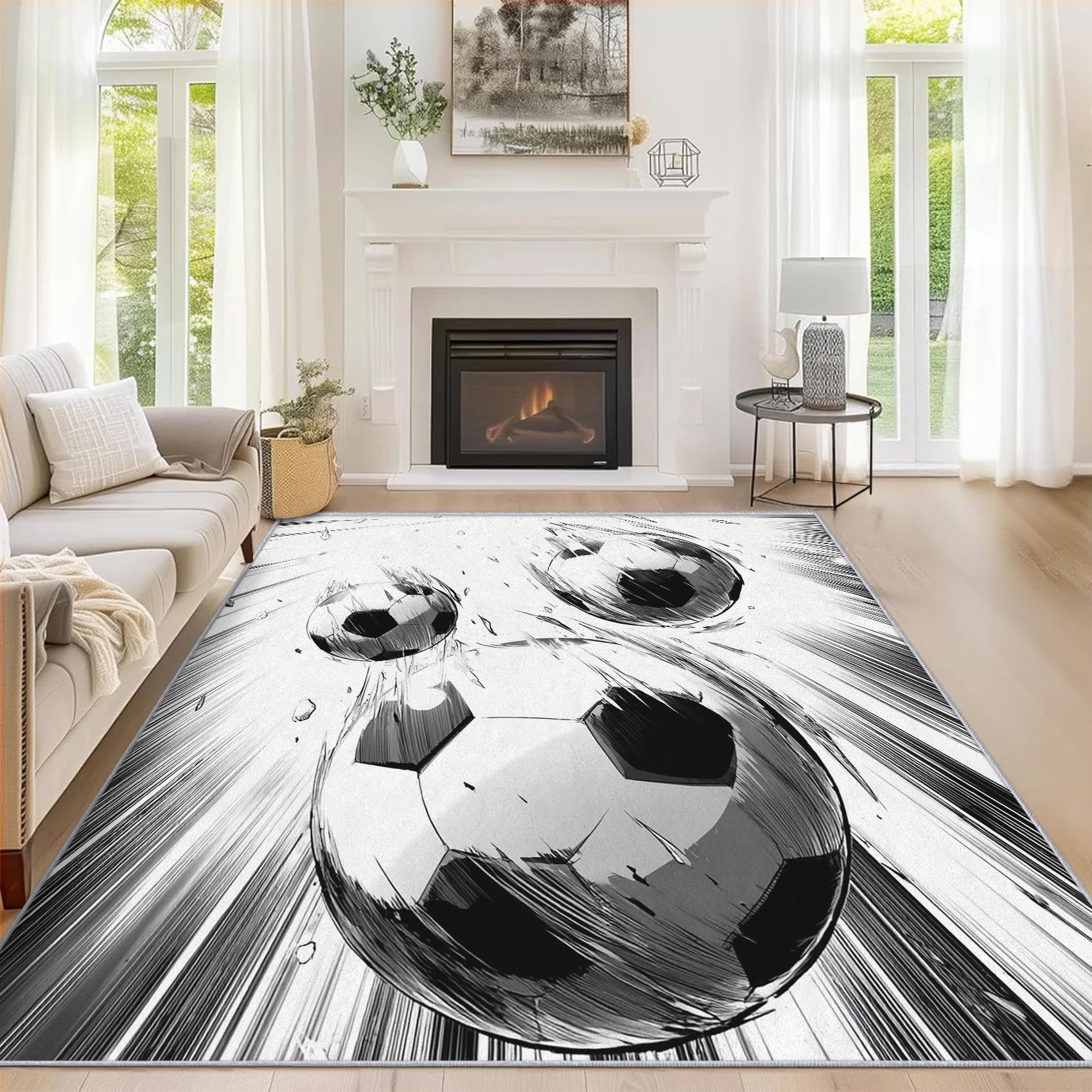 Tapis de salon football manga 240x300cm enfant antidérapant