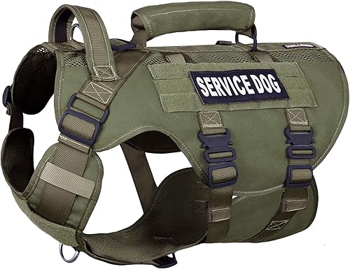 DNALLRINO Green Service - Arnés para perro grande, arnés de malla transpirable para perro con chaleco militar Molle, arnés táctico para perro con