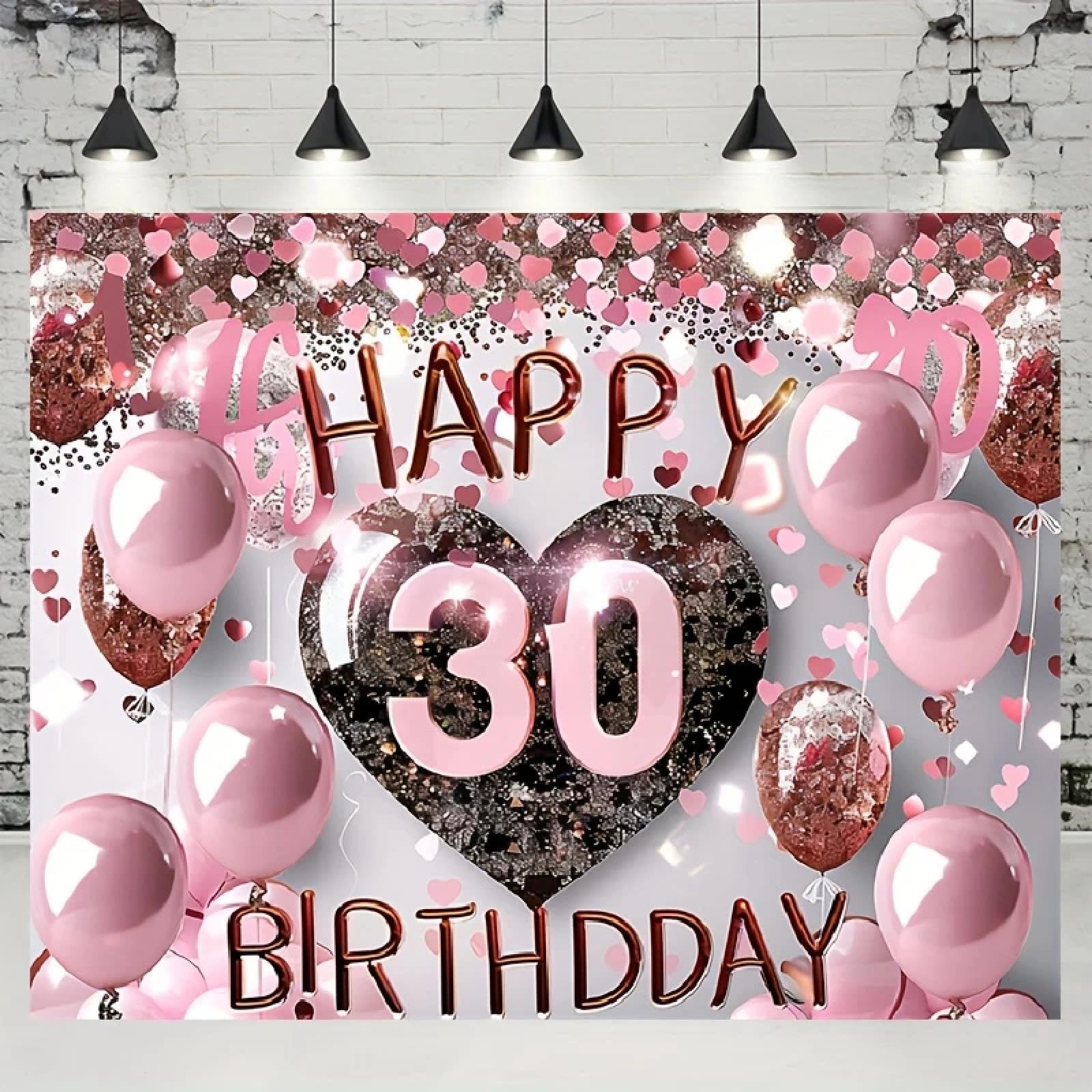 Bannière « Joyeux 30e Anniversaire » : décoration de Fond, Or Rose, Femme de 30 Ans, Cristal, Photographie, fête 350x230cm