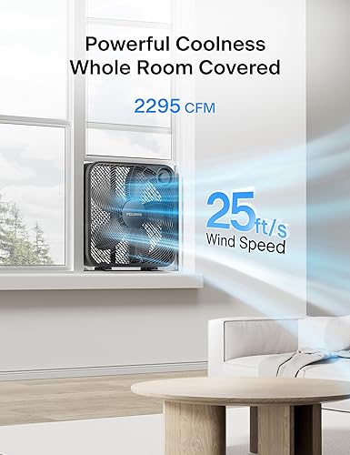 Miniatura 2 de PELONIS Ventilador de caja de 20 pulgadas para dormitorio: 3 velocidades, 25 pies/s, ventilador de piso, ventilador de ventana, ventilador de mesa