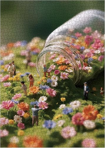 Miniatura 2 de Hermosos rompecabezas de paisaje de flores para adultos de 1000 piezas, rompecabezas de flores silvestres con botella colorida, rompecabezas de arte
