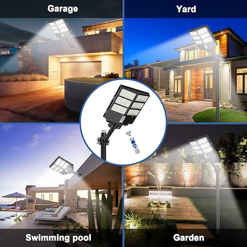 Miniatura 6 de Luz de calle solar, 4000W luces de inundación solares impermeables al aire libre 450000LM luz de estacionamiento comercial con sensor de movimiento