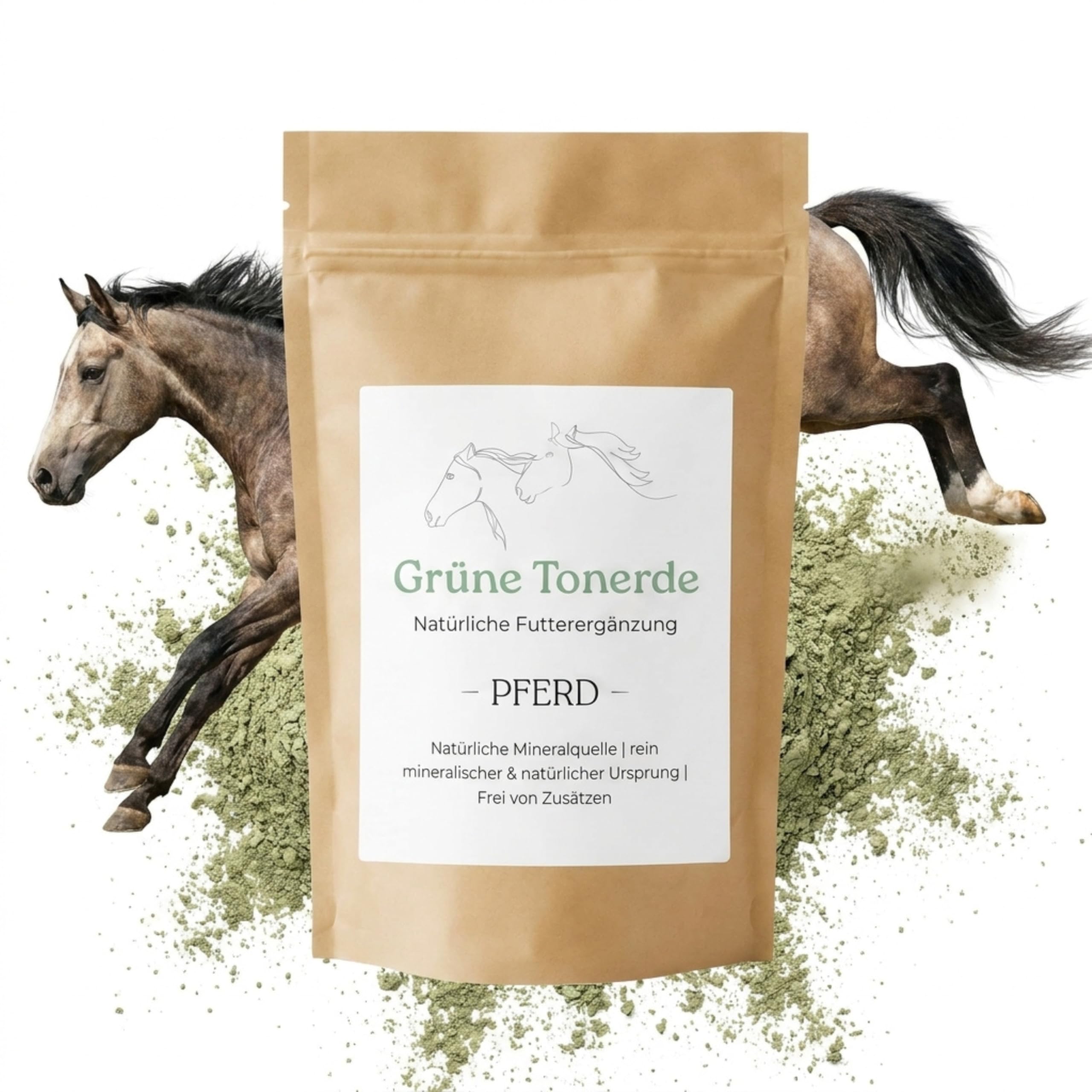 AGC, argilla per cavalli, 2 kg, integratore naturale, 100% caolinite illite-montmorillonite, extra fine <20 µm, senza additivi, terra minerale in polvere per mangime quotidiano