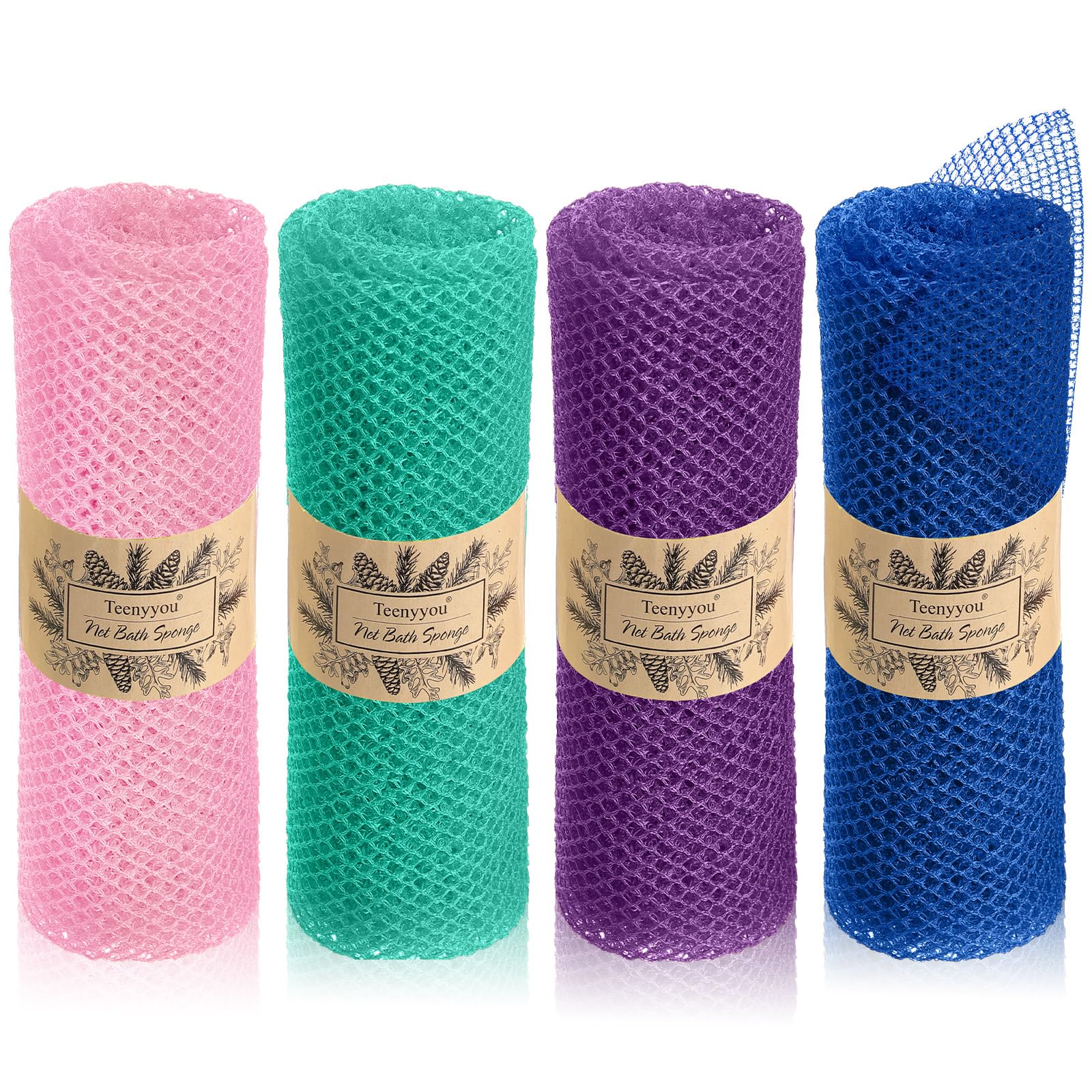 Teenyyou 4 piezas de red exfoliante africana africana toalla de tela colorida toalla de baño larga esponja toalla de baño cuerpo espalda exfoliante para ducha uso diario (cian, morado, rosa azul)