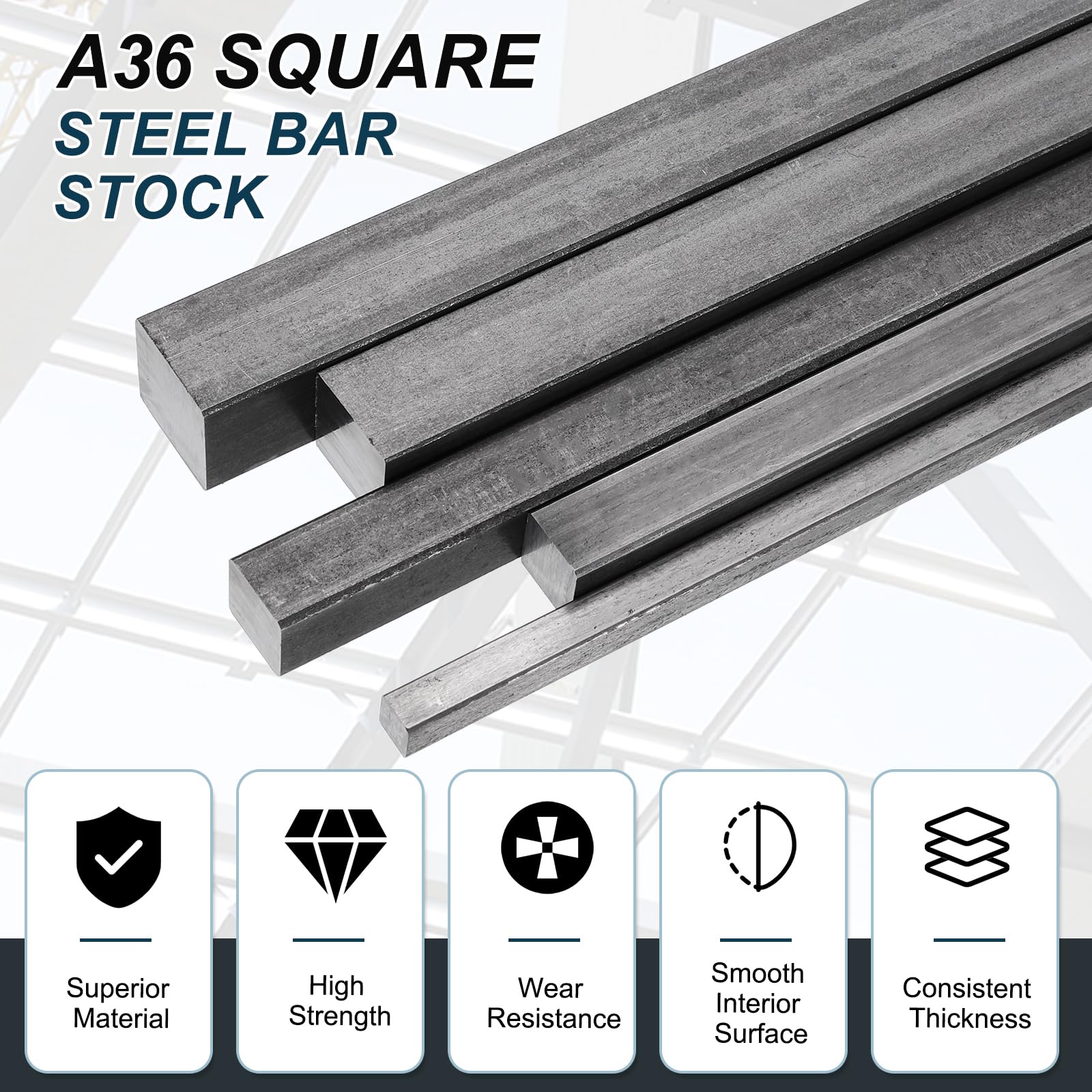sourcing map Barra quadrata in acciaio A36 3mm x 3mm x 305mm chiave di precisione per chiavistelli