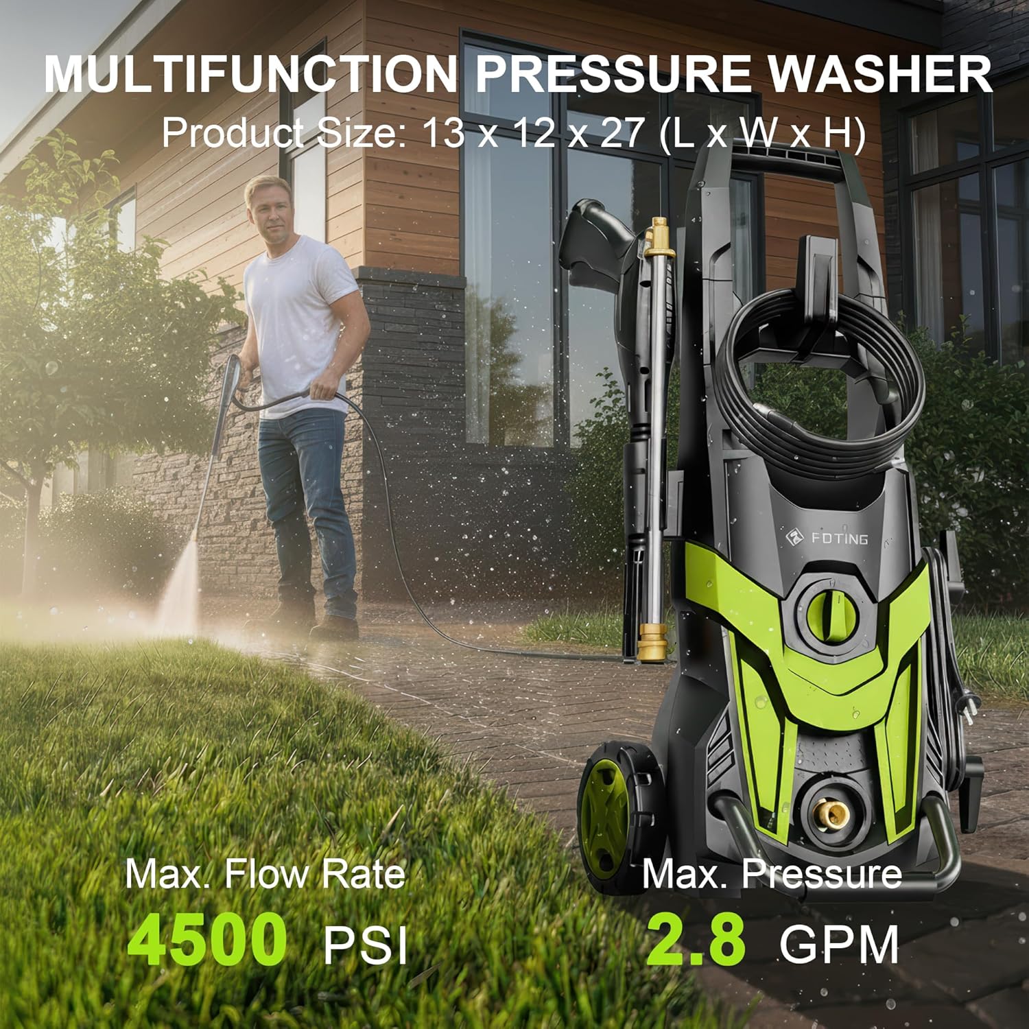 Pressure Washer 4300PSI with 4 Quick Connect Nozzles, Inlet Hose & Filter& Foam Cannon for Cars