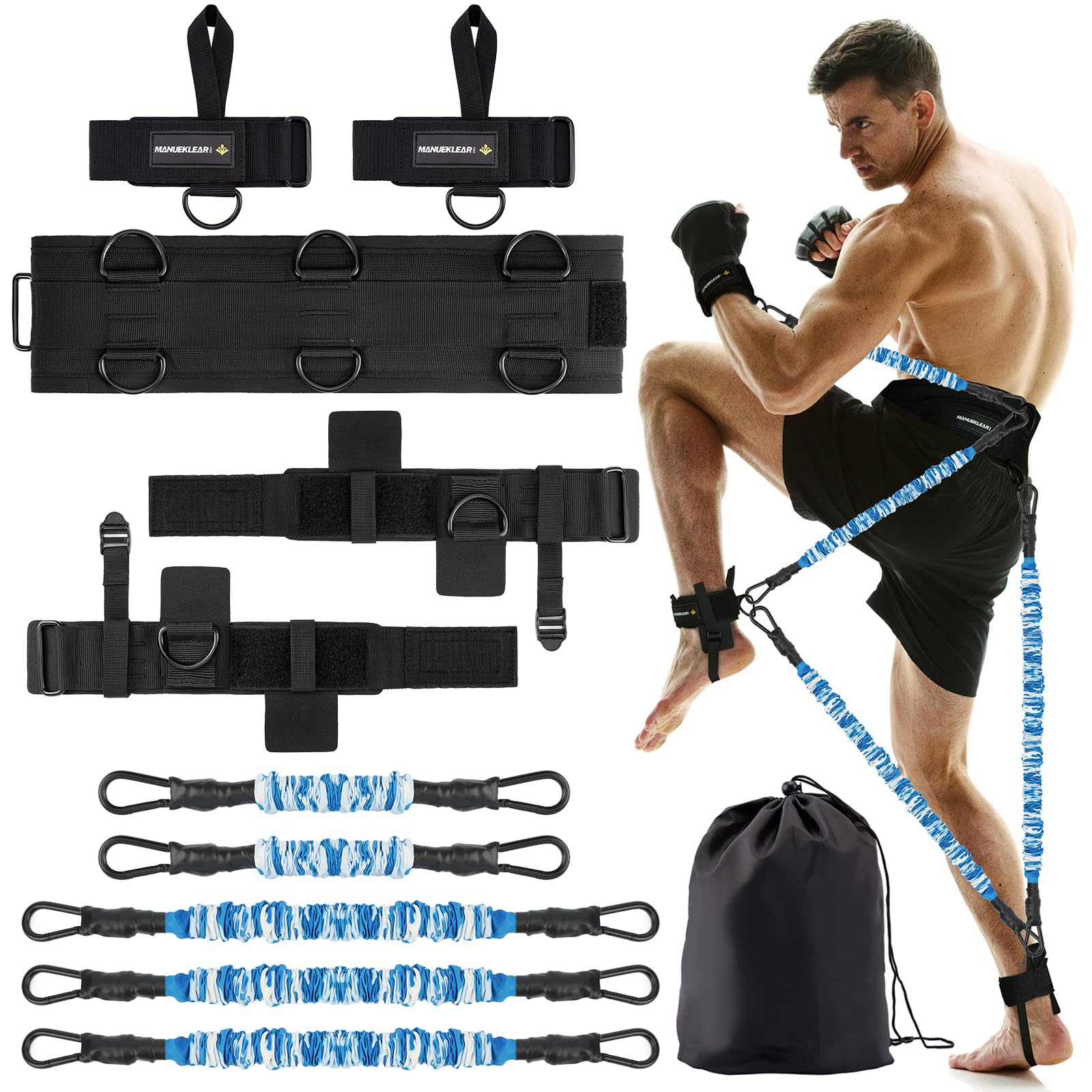 MANUEKLEAR Shadow Boxing Resistance Bands for MMA and Martial Arts, Three Resistance Levels, Full Body Resistance Bands, Boxing, Fitness, Workout to Improve Speed and Strength