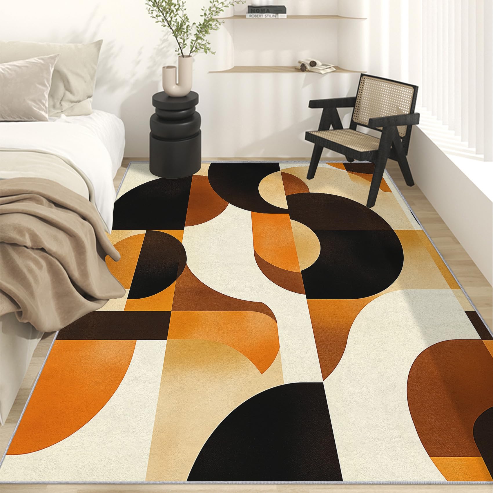 MidCentury nowoczesny dywanik 200 x 280 cm, antypoślizgowy, abstrakcyjny geometryczny design, można prać w pralce, wycieraczka z niskim runem do salonu i przedpokoju ZY&L3