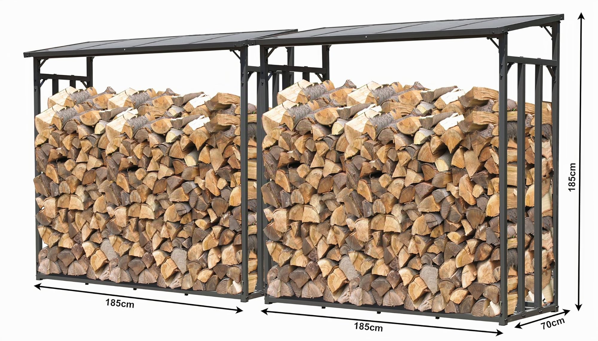 QUICK STAR 2 pezzi Scaffalatura in Metallo per Legna da ardere, XXL 185 x 70 x 185 cm, 4,6 m³, Colore: Antracie con protezione dagli agenti atmosferici Nero