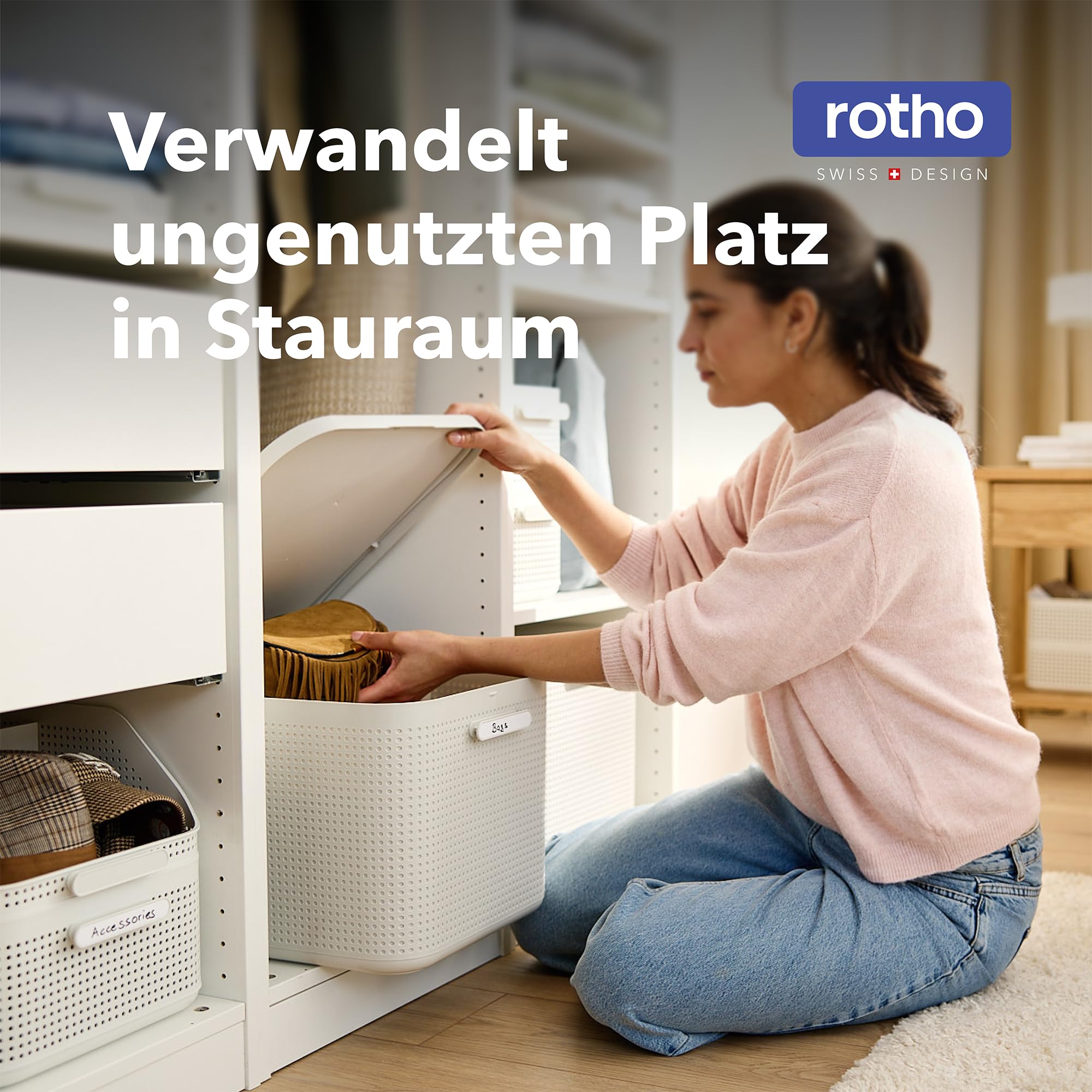 Rotho WOP 2er-Set Aufbewahrungsbox L mit Deckel und Dufteinsatz, Kleiderschrank Organizer für Hoodies, Jeans und Winterkleidung, Weiß