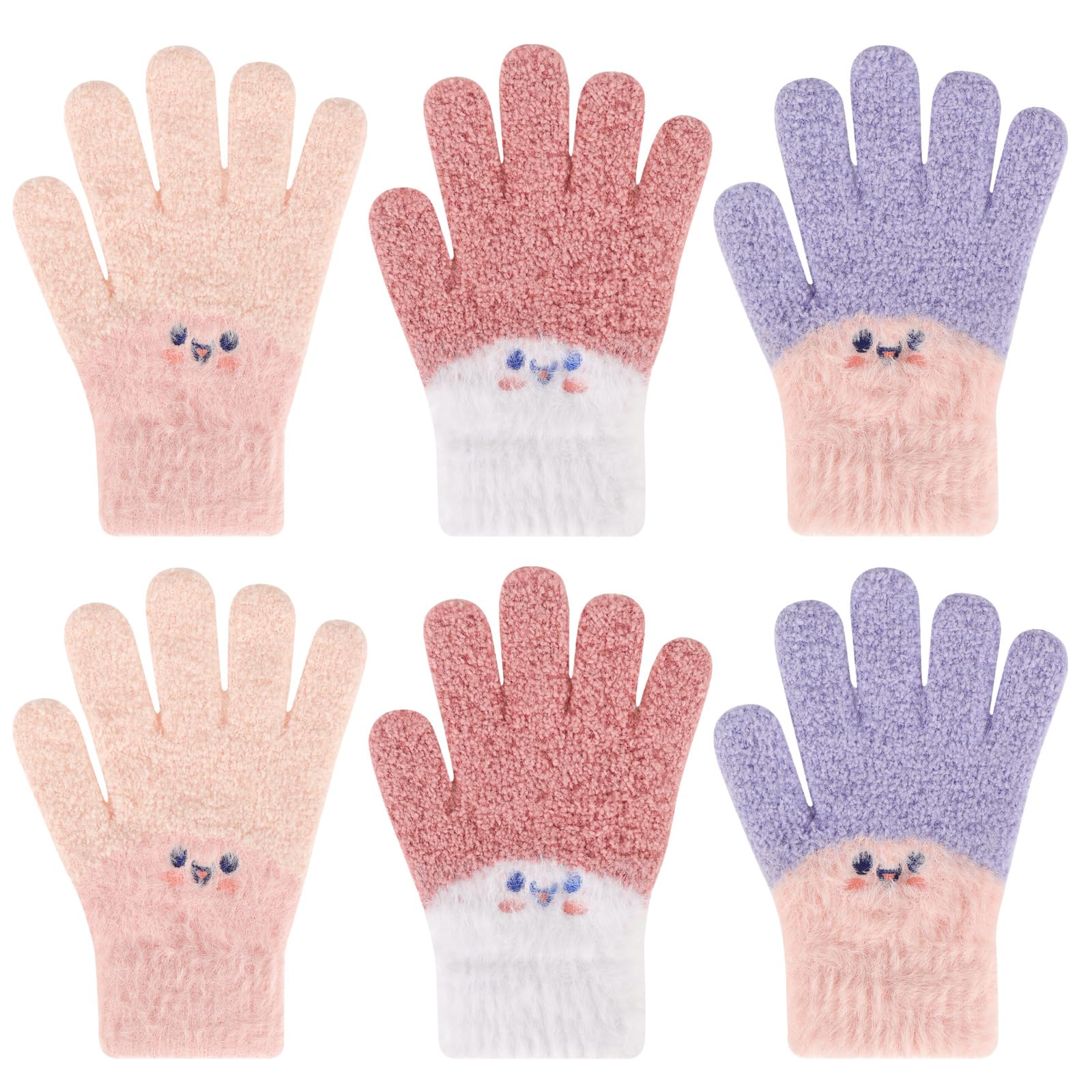 QKURT Lot de 3 paires gants magiques enfants tricotés chauds élastiques mitaines hiver 6-14 ans