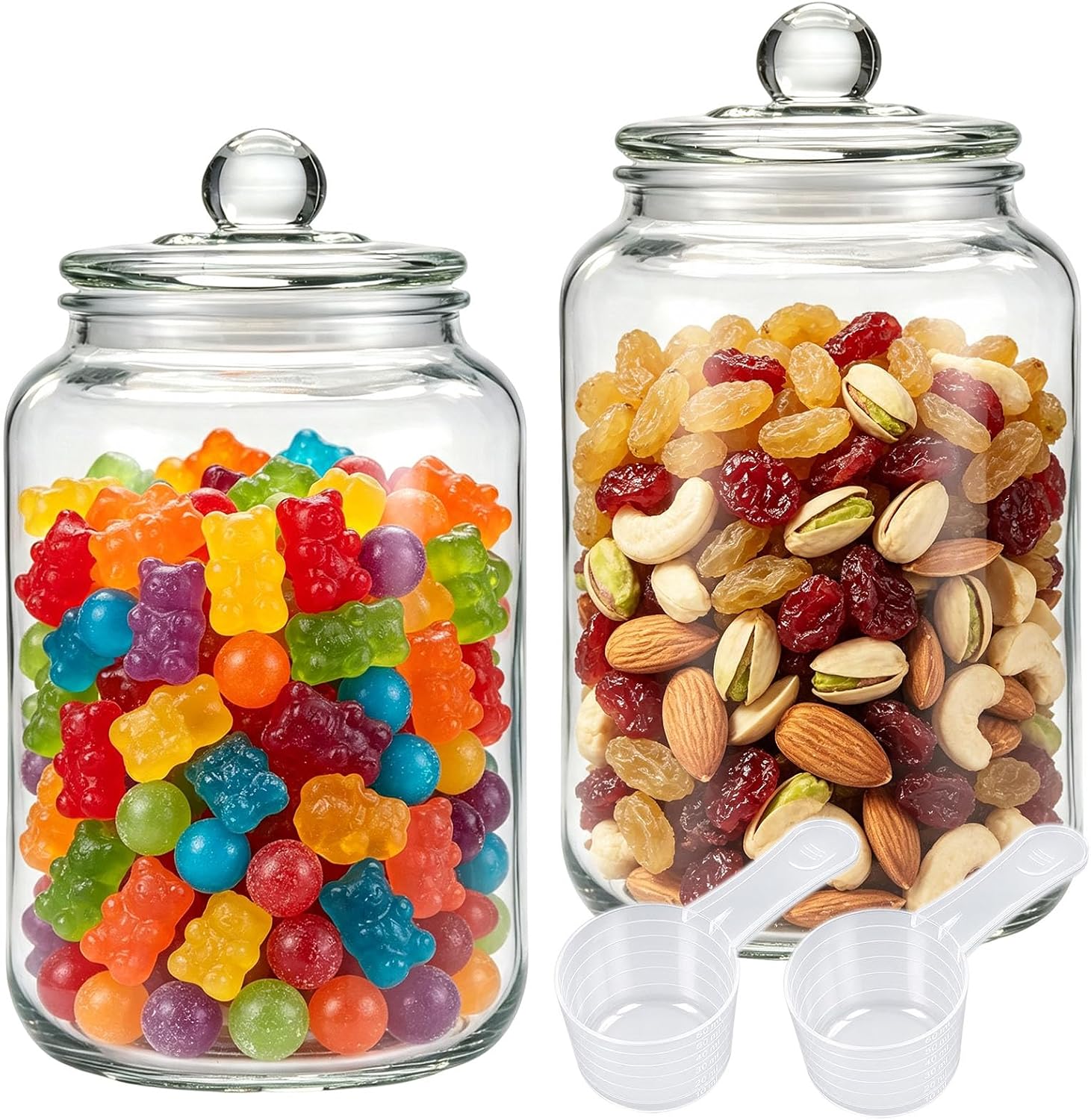 2 Pack Glass Storage Jars, 0.8 Gallon Cookie Jar with Airtight Lid & 2 Measuring Cups, Large Food Storage Containers for Kitchen Counter, Pantry Organization for Dry Fruit, Cookie, Sugar, Snacks