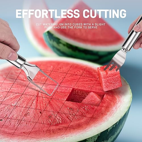 Miniatura 2 de KMOSENIA Watermelon Fork Slicer Cutter, 2-In-1 Stainless Steel Fruit Cutter Tool, Kitchen Gadgets 2024, Household Essentials, Home Finds, Watermelon