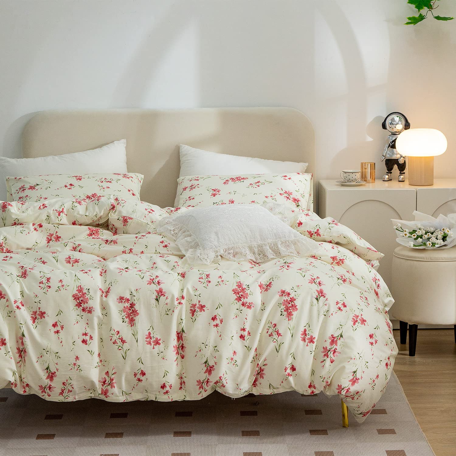 Twin Floral Duvet Cover Set – Cotton Viscose Blend, Silky Soft, Button Closure (64x86 Inches)