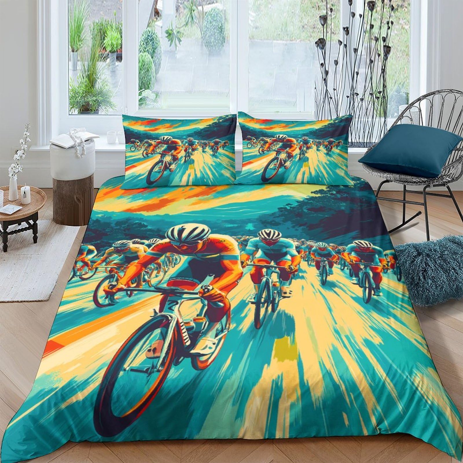 Ctjqhvkz Style-3 3D Printed Cycling Race Fitted Sheet Microfiber Vibrant Sports Art Bed Cover For Bedroom Dorm Easy Care Decor Single（135X200cm）