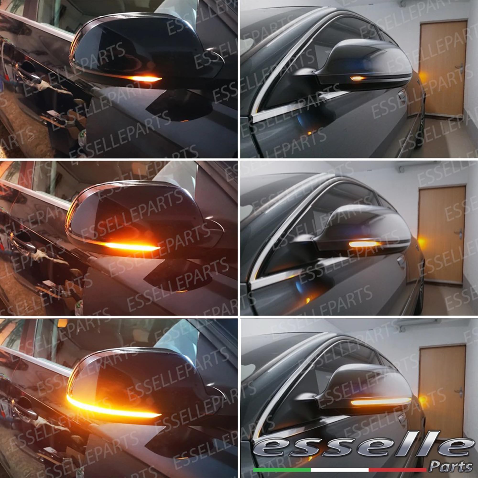 Coppia Frecce LED Dinamiche per Specchietti per Audi A3 8P Dal 06/2009 In Poi, A4 B8 dal 06/2009 in poi, A5 8T dal 06/2009 in poi, Indicatori Laterali Sequenziali CANBUS Plug & Play | Nero Fumé