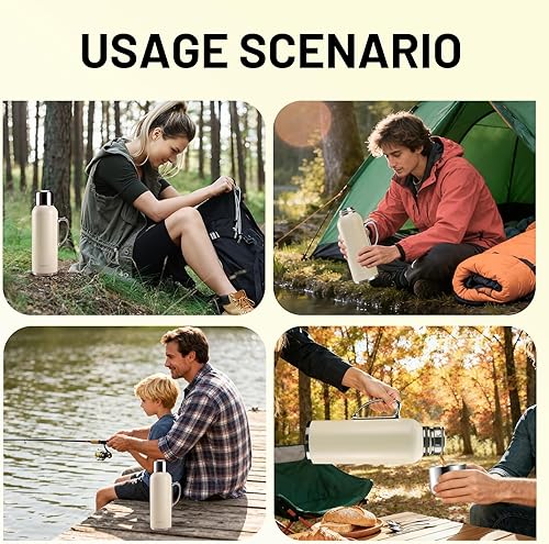 Miniatura 7 de Botella de agua aislada de 34 onzas, jarra de agua de acero inoxidable al vacío de doble pared con asa y tapa de taza de medición de temperatura