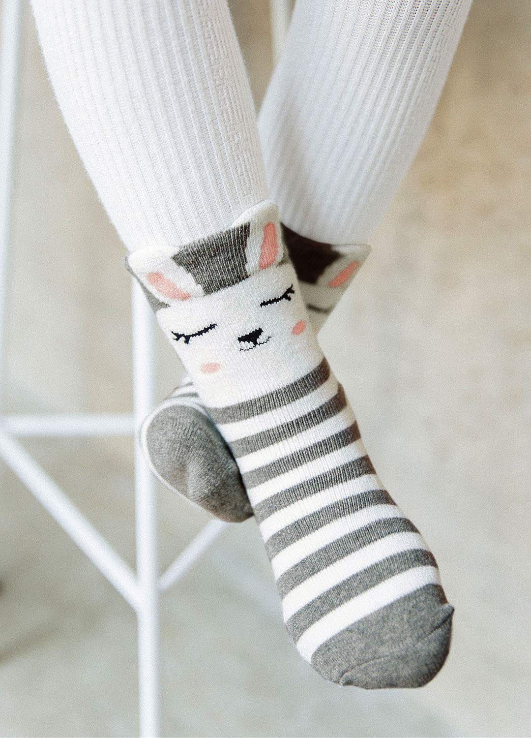 5 Paires Chaussettes Enfant PUTUO - Coton Animaux Rigolos 2-12 Ans Socquettes Fantaisie