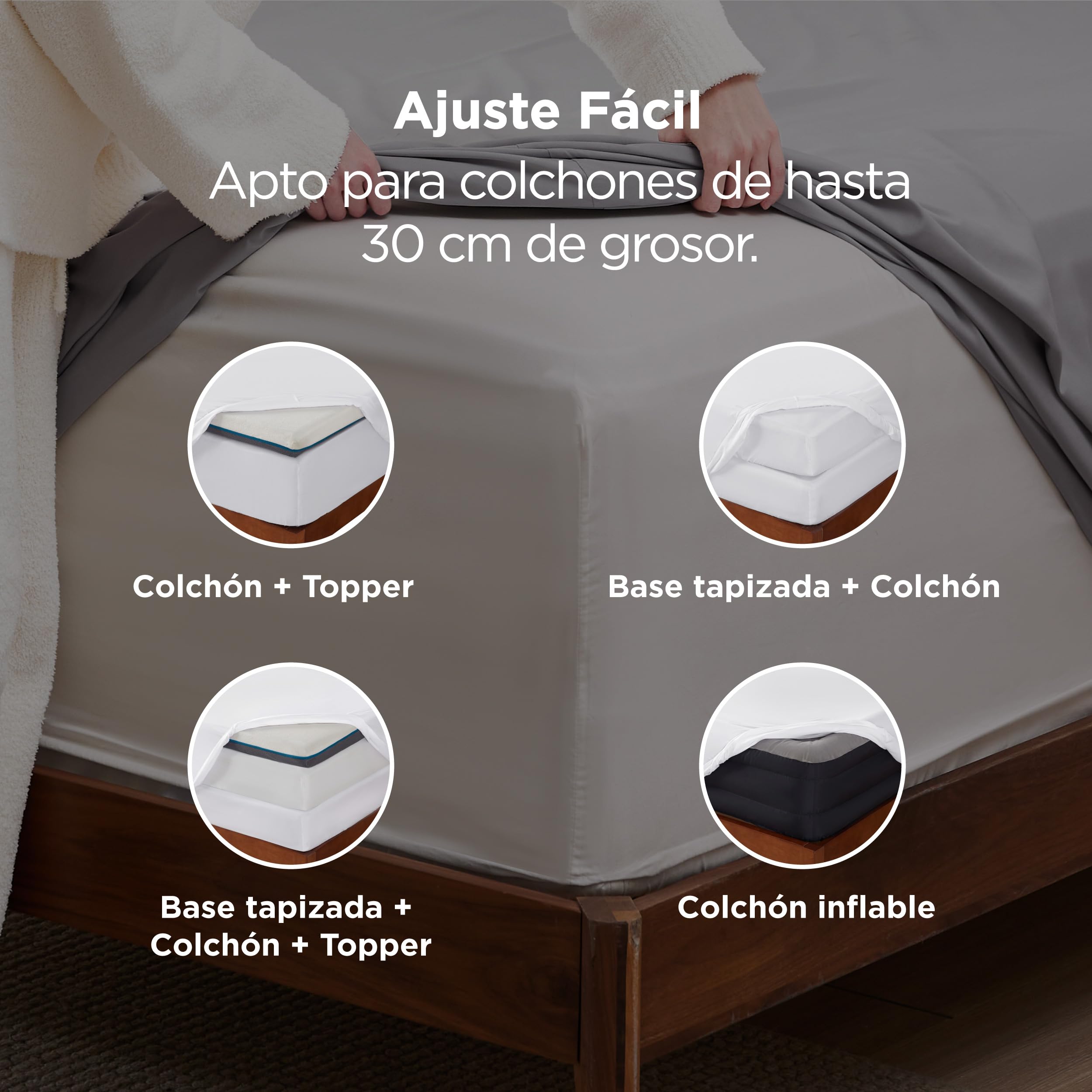 Bedsure Sabana Bajera Ajustable de 160 x 200 cm hasta 30 cm, con Certificado Öko-Tex, Microfibra Cepillada, Transpirable y de Secado Rápido, Blanco