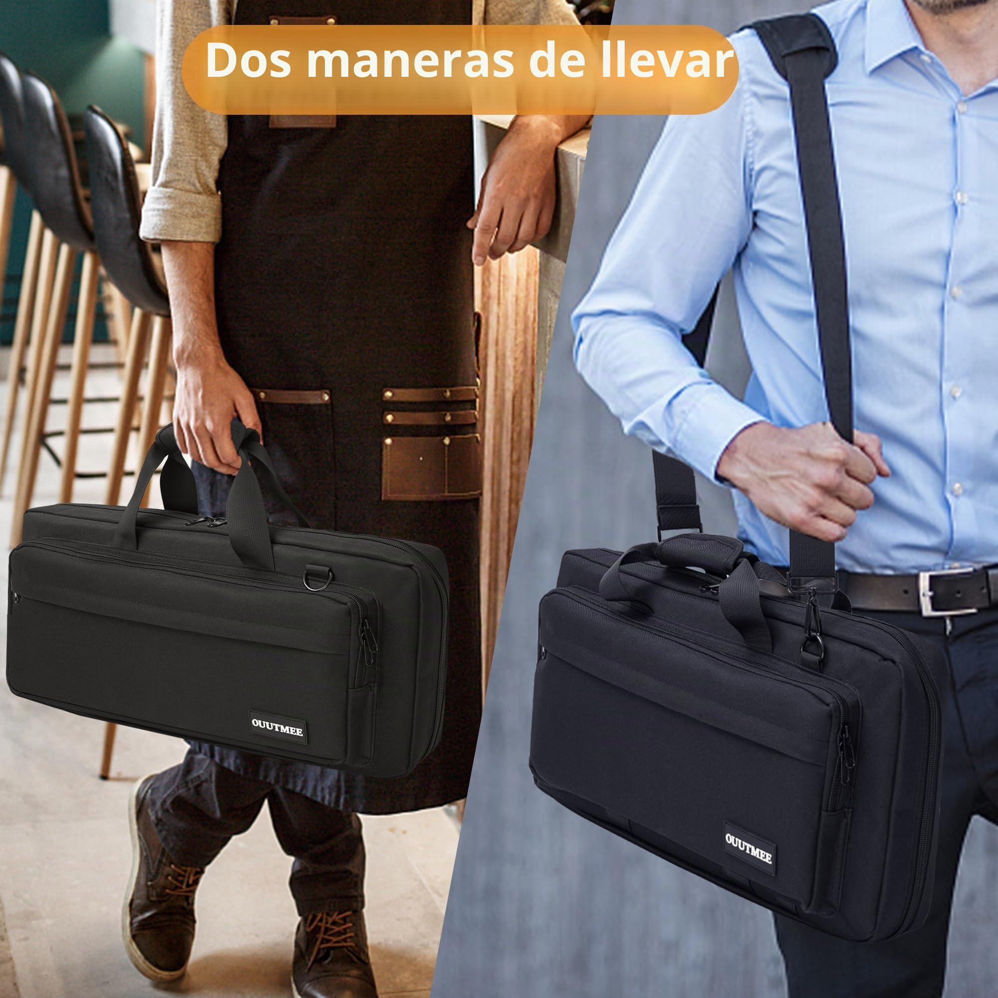 Funda para Cuchillos de Cocina, 16 Compartimentos | Portátil y Profesional con Asa y Correa de Hombro, 53 x 25 x 6 cm, Negra