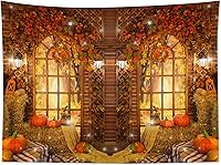 Vista 5 de HVEST Tapiz de otoño para colgar en la pared, diseño rústico de calabaza, Acción de Gracias, bosque de arce, paisaje natural para sala de estar