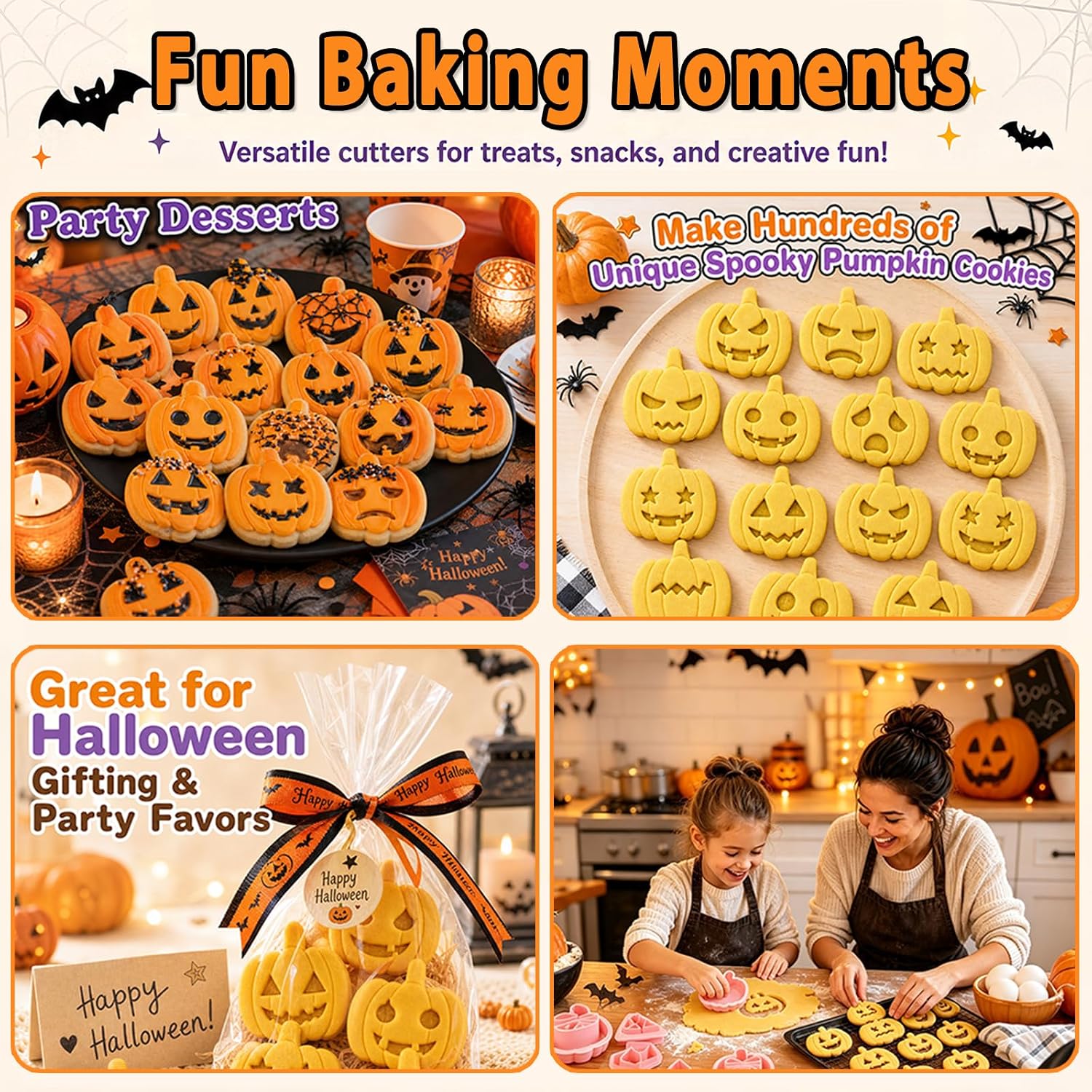 Halloween Cookie Cutters, 10Pcs Mini Pumpkin Cookie Stamps Set