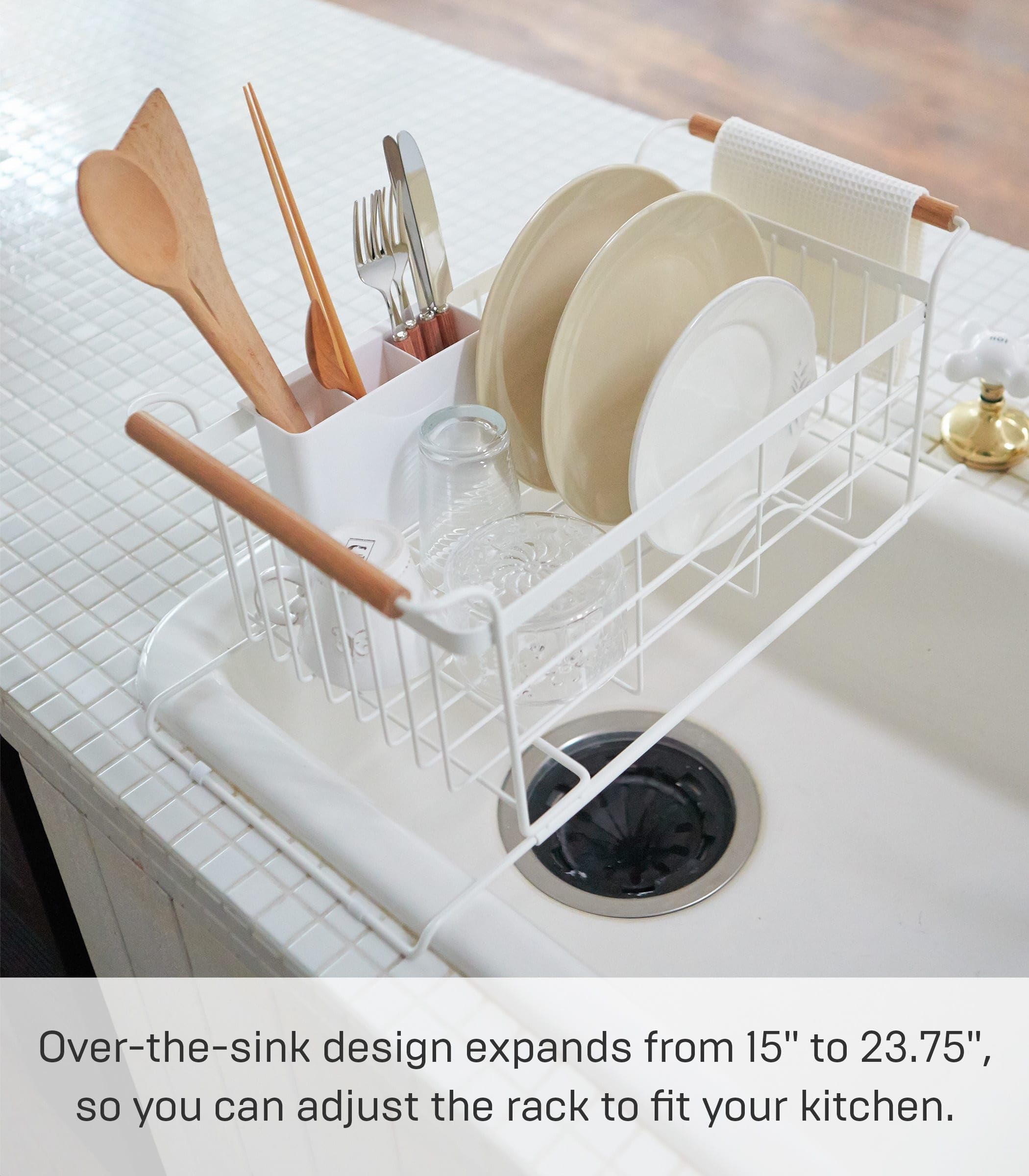 YAMAZAKI Home 3108 Abtropfgestell für Spülbecken, erweiterbar, für die Küche, Einheitsgröße, Weiß
