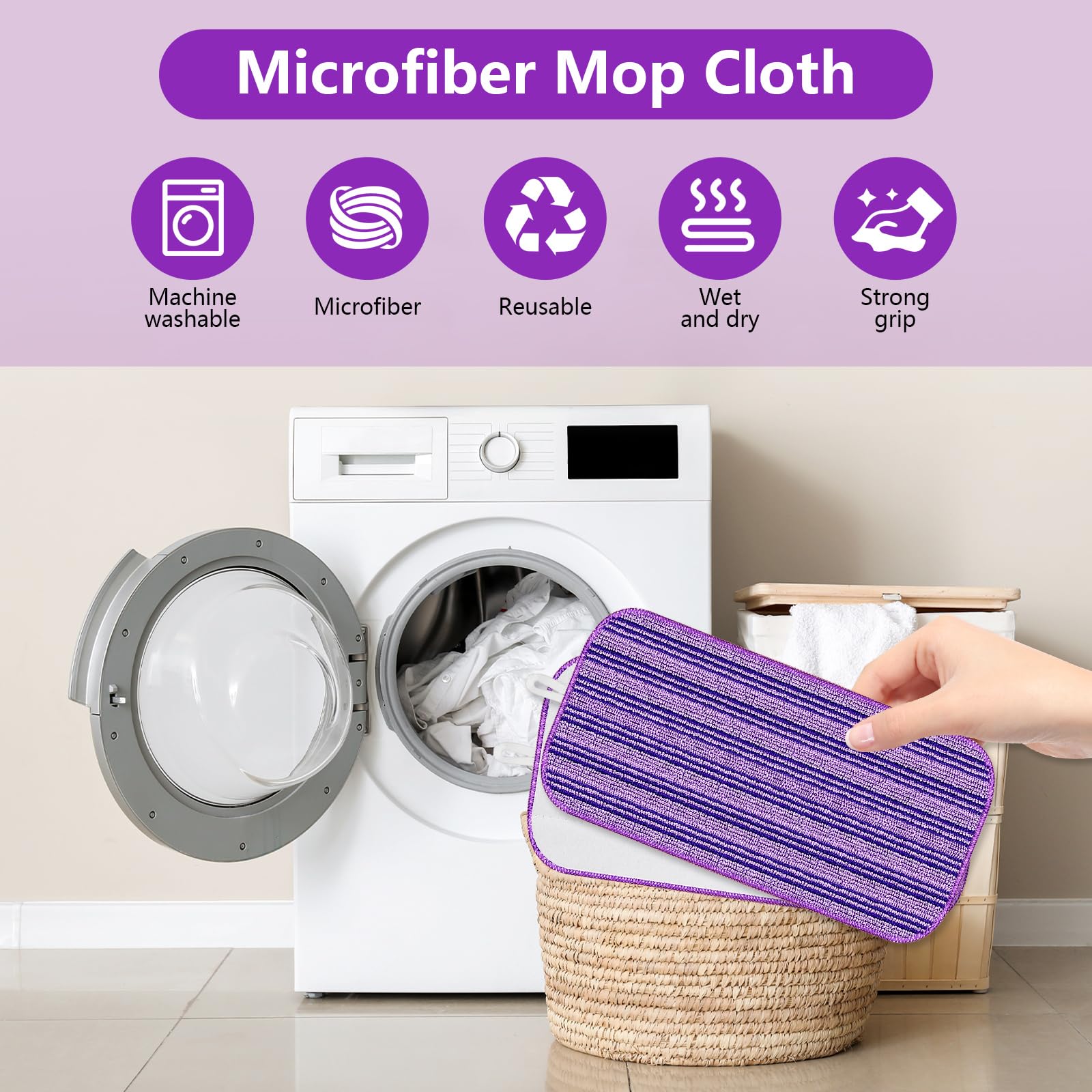 8 Serpillières Microfibre Swiffer WetJet - 30x14cm, Lavables, Réutilisables, Compatibles Vadrouille Plate