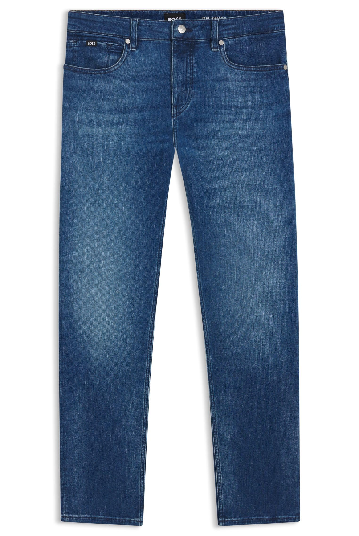 BOSS Mens H-Delaware Blue Slim-fit Jeans in Cashmere-Touch Denim